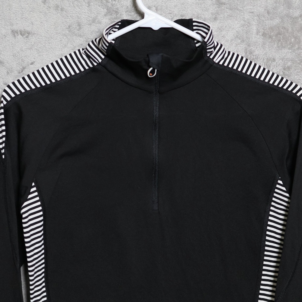 KJUS Pullover Women Small Black White Striped Half Zip Mock Neck Base Layer Ski